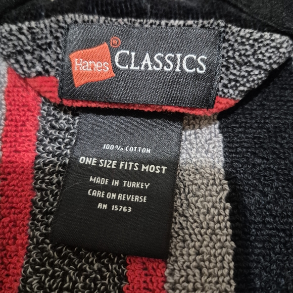 Hanes Classics Hooded Robe with Red and Gray Stripes - Picture 6 of 9